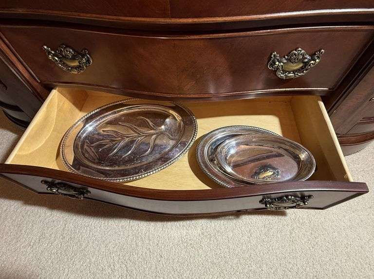 Contents of 4 Drawers in China Cabinet - Misc. Linens, Silver Pieces image