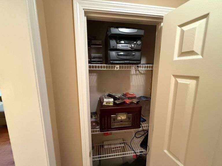 Hall Closet Contents - CDs, CD Player, Speakers, Etc. image