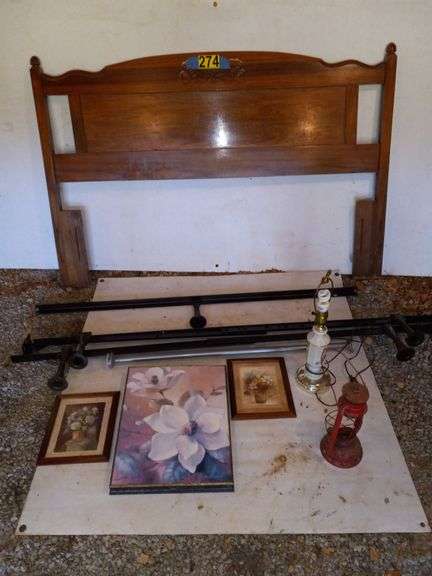 Headboard, Bed Rails, Pictures, Lamp, Lantern image