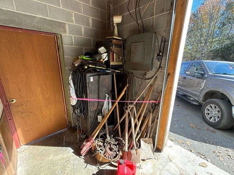 Metal Cabinet, Old Welder & Lead, Misc. Hand Tools in Corner image