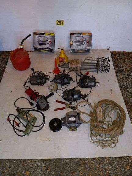Alternator #731013302, 4 Trickle Chargers, Grinder, Drill, 2 Battery Chargers, Misc. image