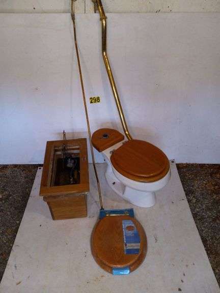 New Toilet w/Over Tank, Seat, 2 Brass Attachments image