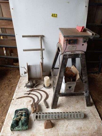 Cable Reel, Tile Saw, Binoculars, Sickles, Misc. image
