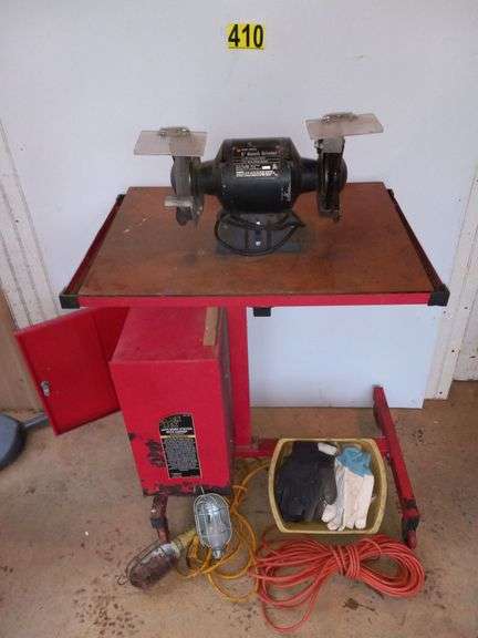 Work Cabinet w/Wheels, Grinder w/2 Wheels, Drop Cord, Light image