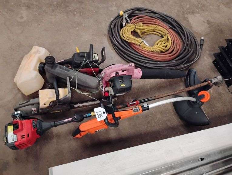 Two Trimmers, Blower, 2 Chain Saws, 2 Tanks image