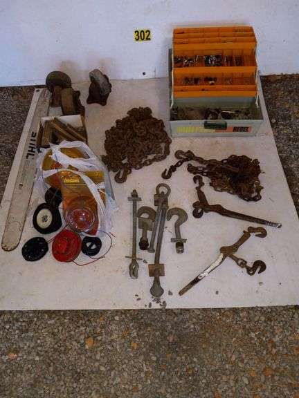 Two 12'+ Chains, Weedeater Parts, Castors, Chainsaw Bar image