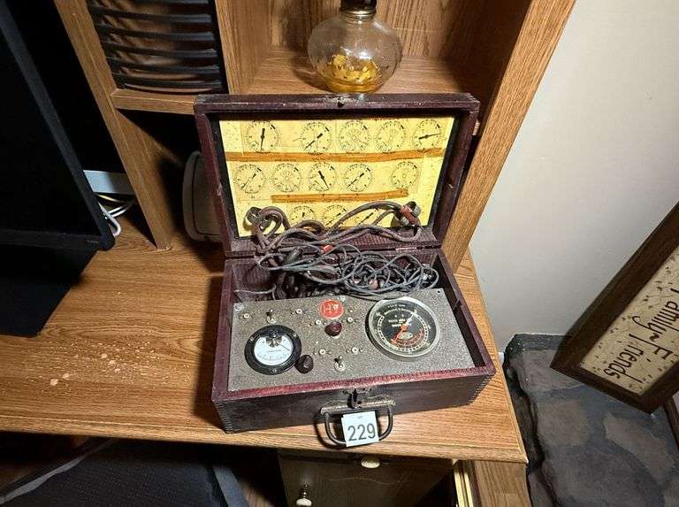 Antique Automatic Vacuum & Fuel Pump Tester in Wooden Box (AI Description) image