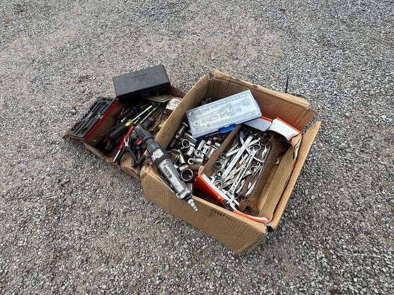 Two Boxes of Tools - Wrenches, Sockets, Air Ratchet, Misc. image