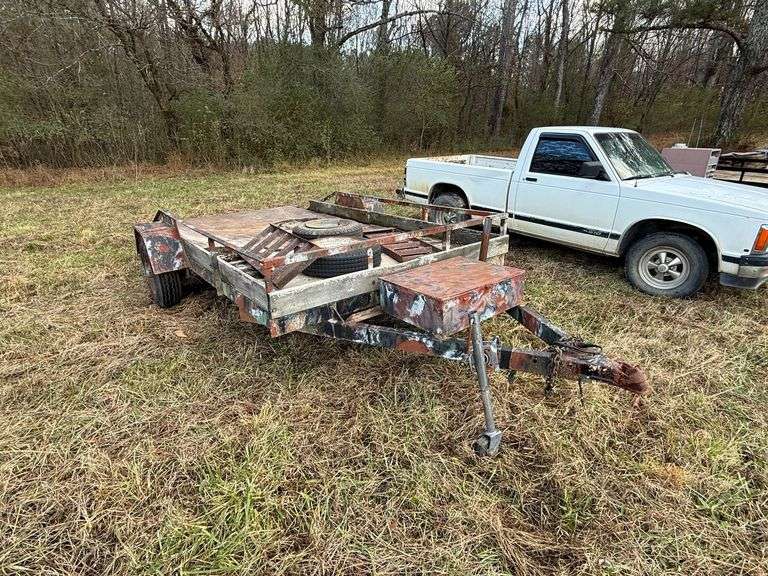 Steel Bed Trailer w/Ramps & ToolBox on Tongue - Bill of Sale Only image