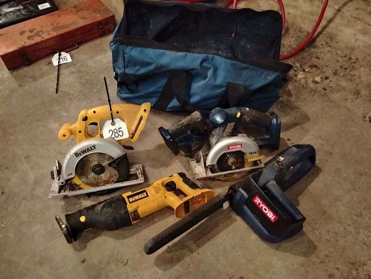 DeWalt Saw & Sawzall, Ryobi Sander, Saw, & Chainsaw - Includes Bag, No Batteries, No Chargers image
