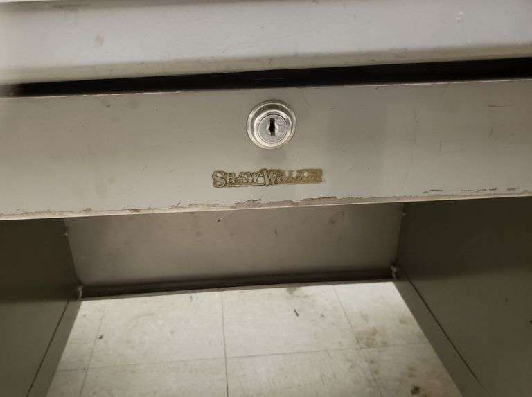 Vintage Shaw Walker Metal Tanker Desk - 59 1/2" W x 29 1/2" D x 31 1/2" H - Good condition