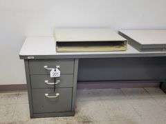 Side/Printer Metal Desk - 66" W x 18" D x 26" H - Platform attached on one side, Extra printer stand w/paper tray