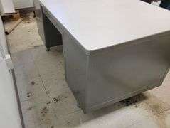 Vintage Shaw Walker Metal Tanker Desk - 59 1/2" W x 29 1/2" D x 31 1/2" H - Good condition