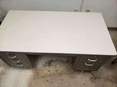 Vintage Shaw Walker Metal Tanker Desk - 59 1/2" W x 29 1/2" D x 31 1/2" H - Good condition