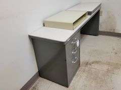Side/Printer Metal Desk - 66" W x 18" D x 26" H - Platform attached on one side, Extra printer stand w/paper tray