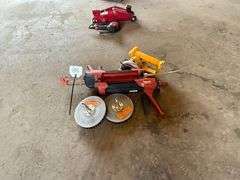 Group of Saw, Caulk Gun, Discs