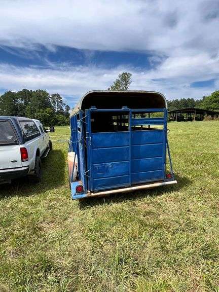 Blue Gooseneck Cattle Trailer - Cut gate, Sliding rear gate, Storage over hitch - Bill of Sale Only