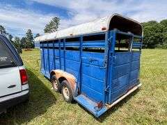 Blue Gooseneck Cattle Trailer - Cut gate, Sliding rear gate, Storage over hitch - Bill of Sale Only