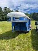 Blue Gooseneck Cattle Trailer - Cut gate, Sliding rear gate, Storage over hitch - Bill of Sale Only