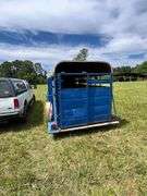 Blue Gooseneck Cattle Trailer - Cut gate, Sliding rear gate, Storage over hitch - Bill of Sale Only