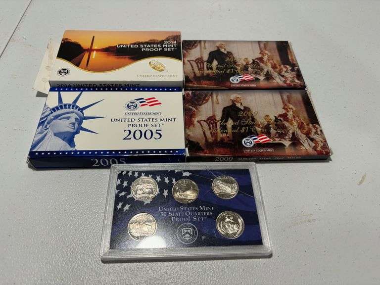 2005 U.S. Mint Proof Set, 2007 & 2009 U.S. Presidential $1 Coin Proof Sets, 2014 U.S. Mint Proof Set, 2006 U.S. State Quarters Proof Set image
