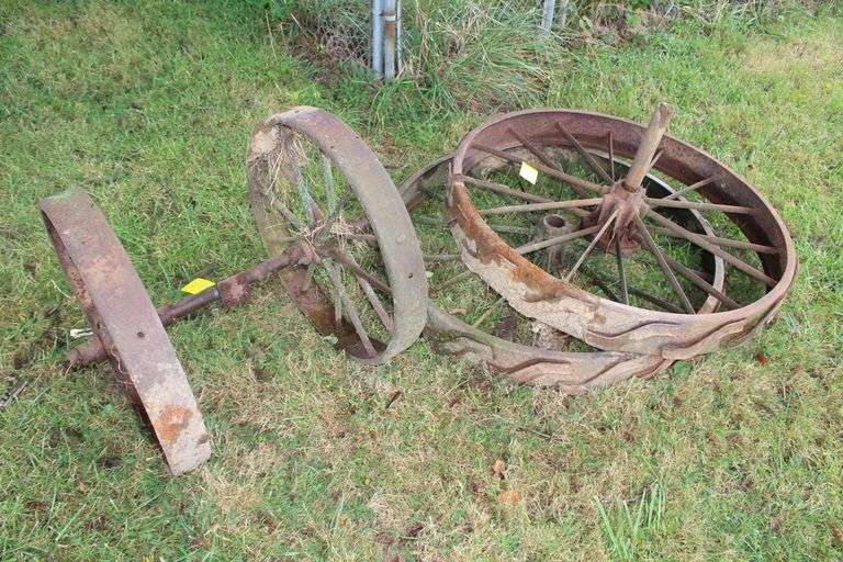 (2) 45 Inch Metal Wheels and (2) 28 Inch Wheels and Axel image