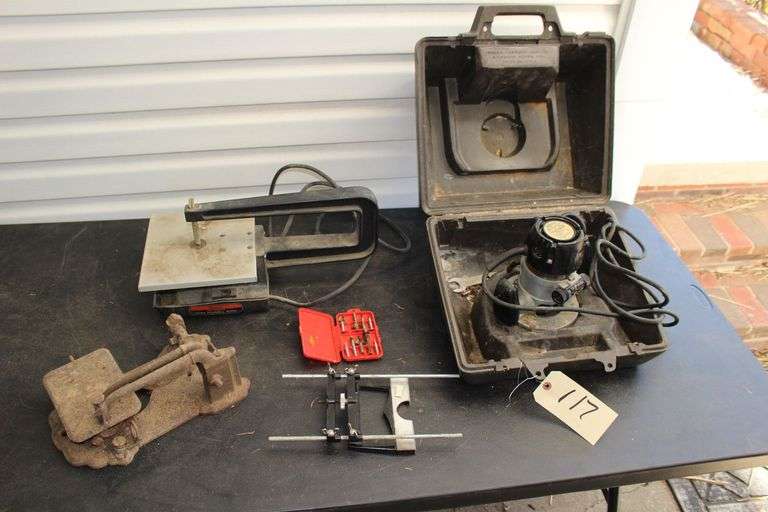 Craftsman Router, Metal Sewing Machine, and Sears Mini Scroll Saw image