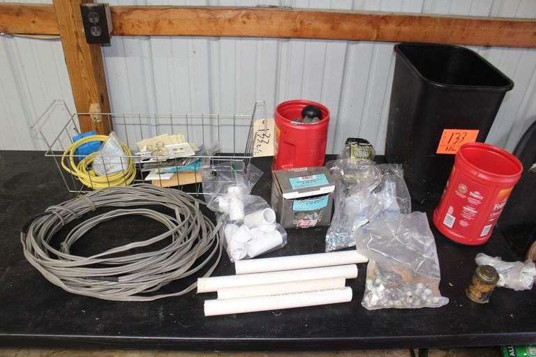 Metal Screws, PVC Pieces, AWG 12 CU Wire, 1 In. T Joints, Bolts, Nuts, Outlet Covers, Steel Wool, Screws, and Misc image