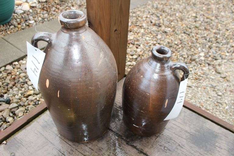 19 In. and 14 In. Stone Jugs with Handles image