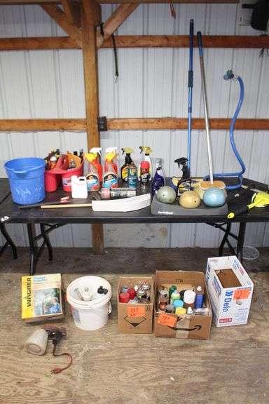 Brushes, Spray Paint, Car Cleaning Supplies, Wash Bucket, Wagner Paint Sprayer, Washing Tray, Nordic Track Exercise Balls, and Misc image