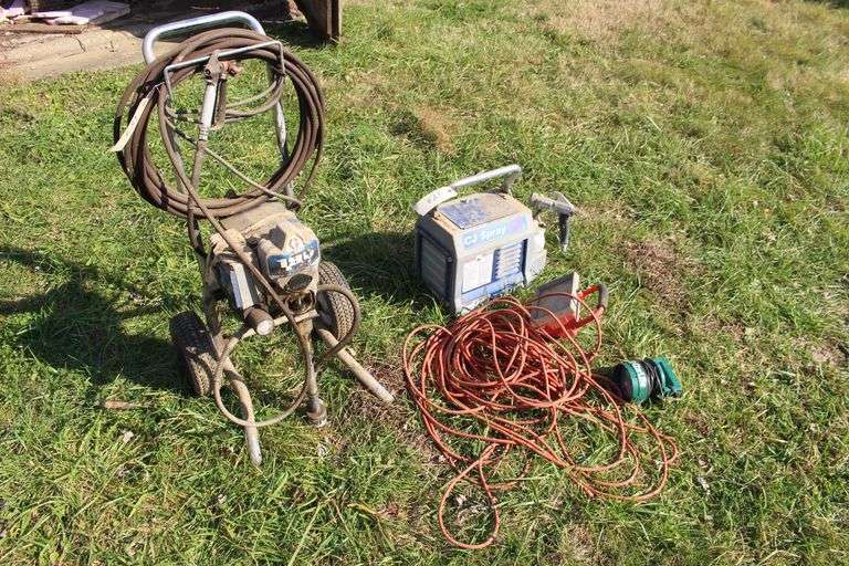 Graco Electric Paint Sprayer, CJ Spray, 150 Sprayer, Electrical Cord, Food Light, and GE Light image