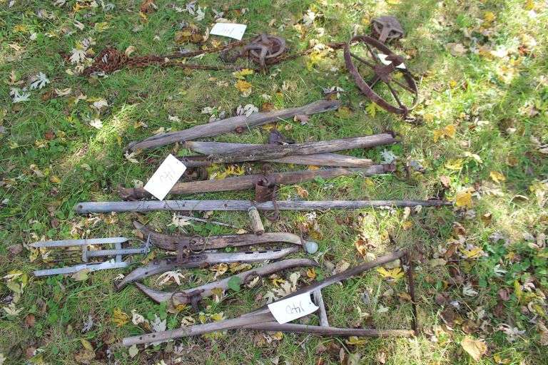 Chain and Cable Pulley System, Single Trees, Metal Wheels, and Mole Trap image