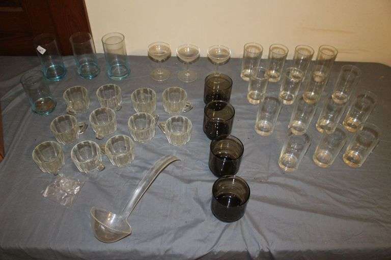 Punch Cups, Plastic Ladle, Martini Glasses, and Misc. Glassware image