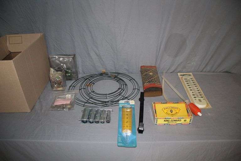 Thermometers, Cigar Box, Steel Wool, Wreath Frames, Glass Block, and Misc. image