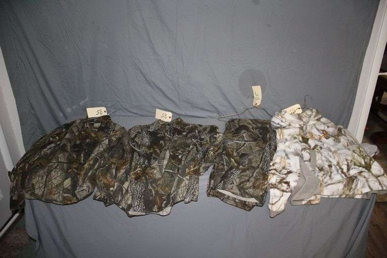 (2) 3 XL Camo Button Down Shirts, Outfitters Ridge Camo Pants, and 3 XL Artic Camo Hooded Sweatshirt image