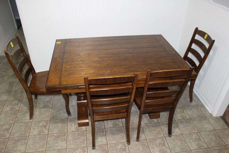 Tongchuang Furniture Wooden Dining Table, (4) Chairs, and Bench image