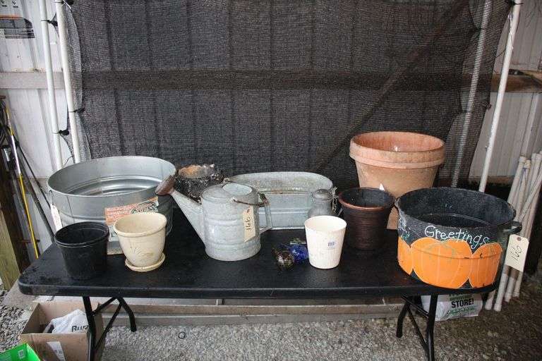 Wash Tub, Water Can, Flower Pots, and Misc. image