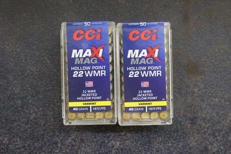 (2) Boxes of CCI MaxiMag Jacketed Hollow Point 22 WMR Cartridges image
