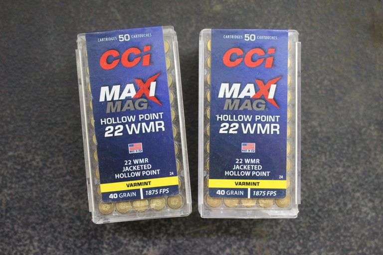 (2) Boxes of CCI MaxiMag Jacketed Hollow Point 22 WMR Cartridges image