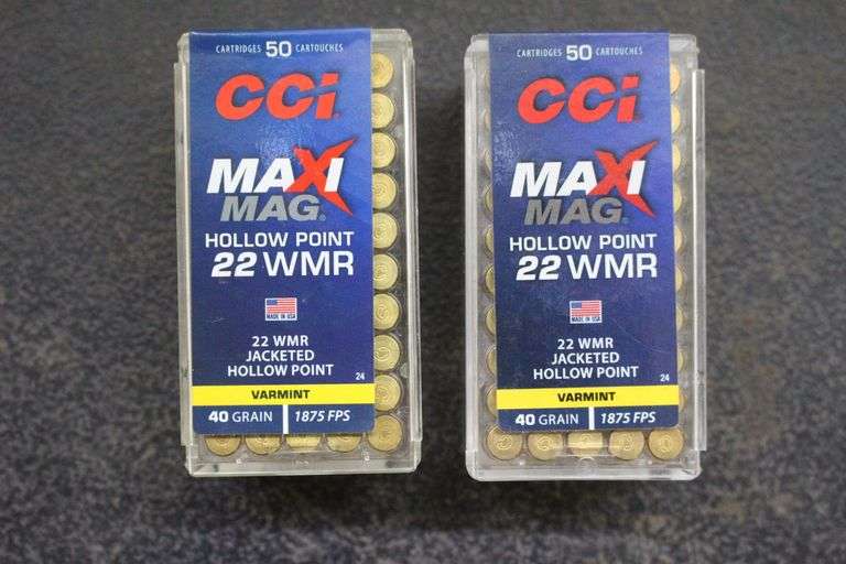 (2) Boxes of CCI MaxiMag Jacketed Hollow Point 22 WMR Cartridges image
