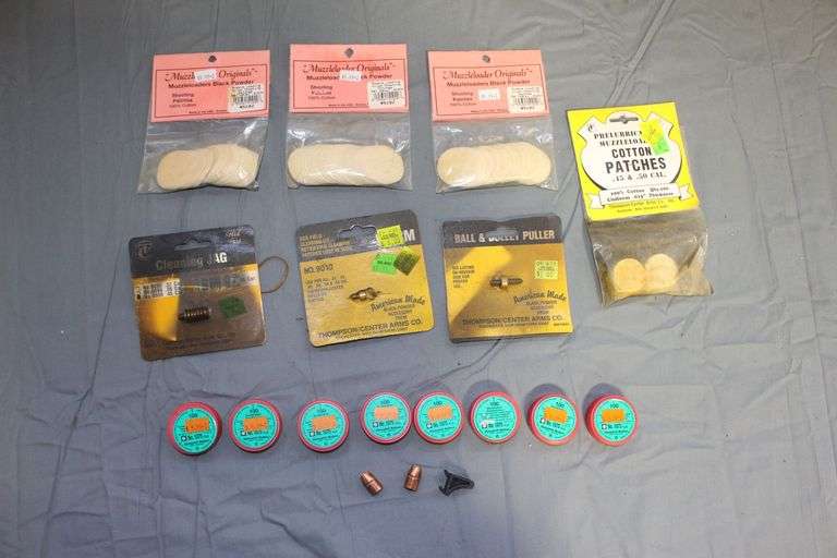 Prelubricated Muzzleloader Cotton Patches .45 and .50 Cal, "Muzzleloader Originals" .50-.59 Cal Cotton Patches, Patch Puller, Ball and Bullet Puller, Solid Brass Cleaning JAG, and (4) Dynamit Nobel Muzzleloader Percussion Caps image