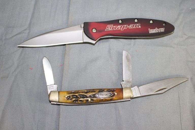 Snap On Leek 1660BRSO Locking Single Blade Pocket Knife and Snap On 3 Blade Pocket Knife image