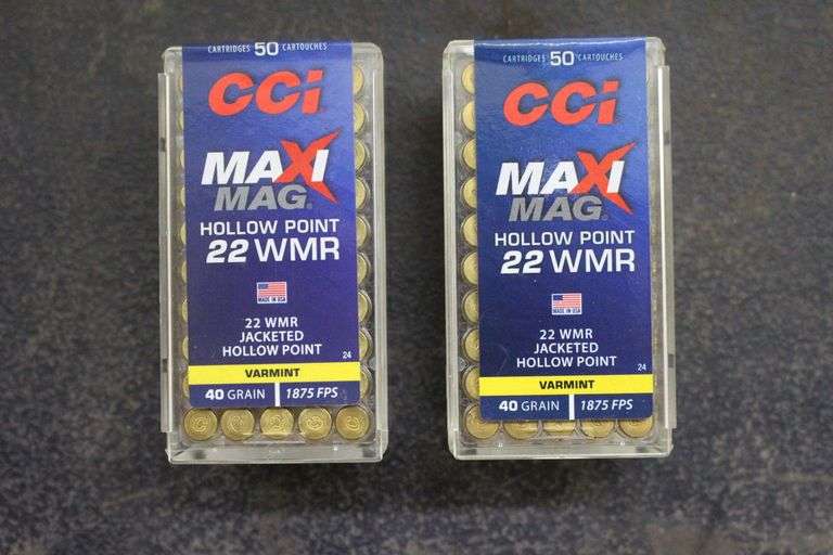(2) Boxes of CCI MaxiMag Jacketed Hollow Point 22 WMR Cartridges image