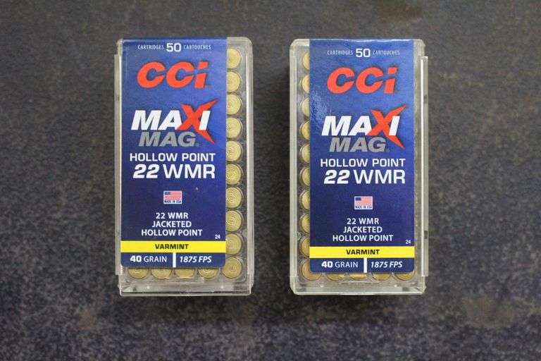(2) Boxes of CCI MaxiMag Jacketed Hollow Point 22 WMR Cartridges image