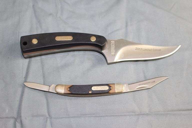 Old Timer Limited 2017 Edition 152OT Fixed Blade Knife and Sheath, 104OT 2 Blade Pocket Knife, and Tin Case image
