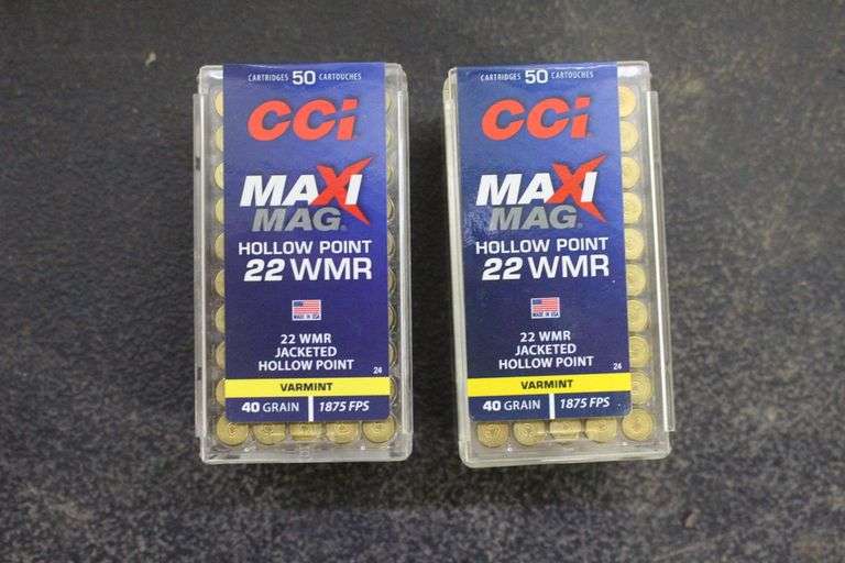 (2) Boxes of CCI MaxiMag Jacketed Hollow Point 22 WMR Cartridges image