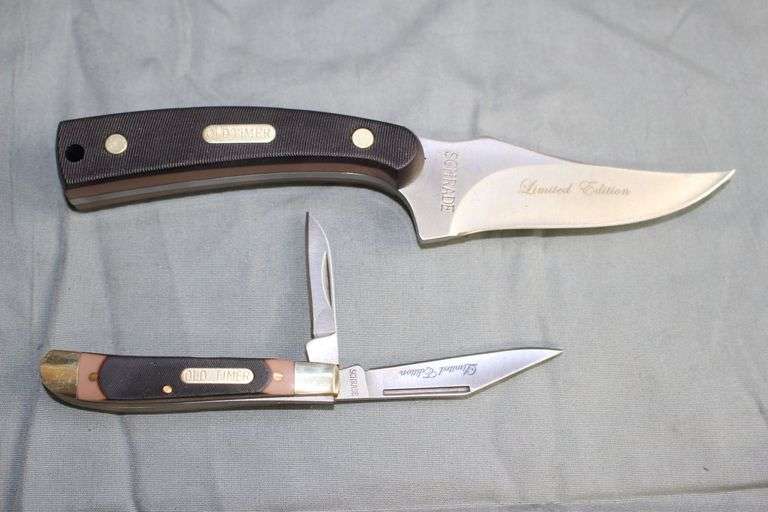 Schrade Old Timer 2019 Limited Edition 152OT Fixed Blade Knife with Sheath, Old Timer 72OT 2 Blade Pocket Knife, and Tin Case image