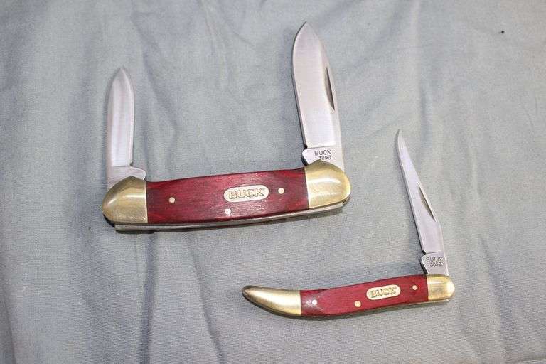 Buck "Edge Of a Legend" 389 Canoe 2 Blade Pocket Knife, 385 Single Blade Pocket Knife, and Tin Case image