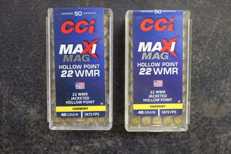 (2) Boxes of CCI MaxiMag Jacketed Hollow Point 22 WMR Cartridges image