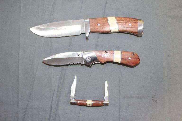 Winchester Limited 2 Blade Pocket Knife, Fixed Blade Knife, Locking Single Blade Pocket Knife, and Tin Case image